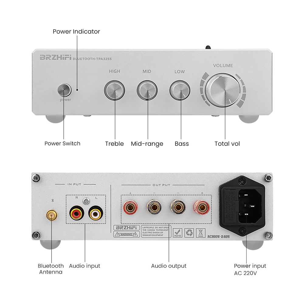 BRZHIFI PAD-3255-A Class D 2 Channel HIFI Audio Amplifier